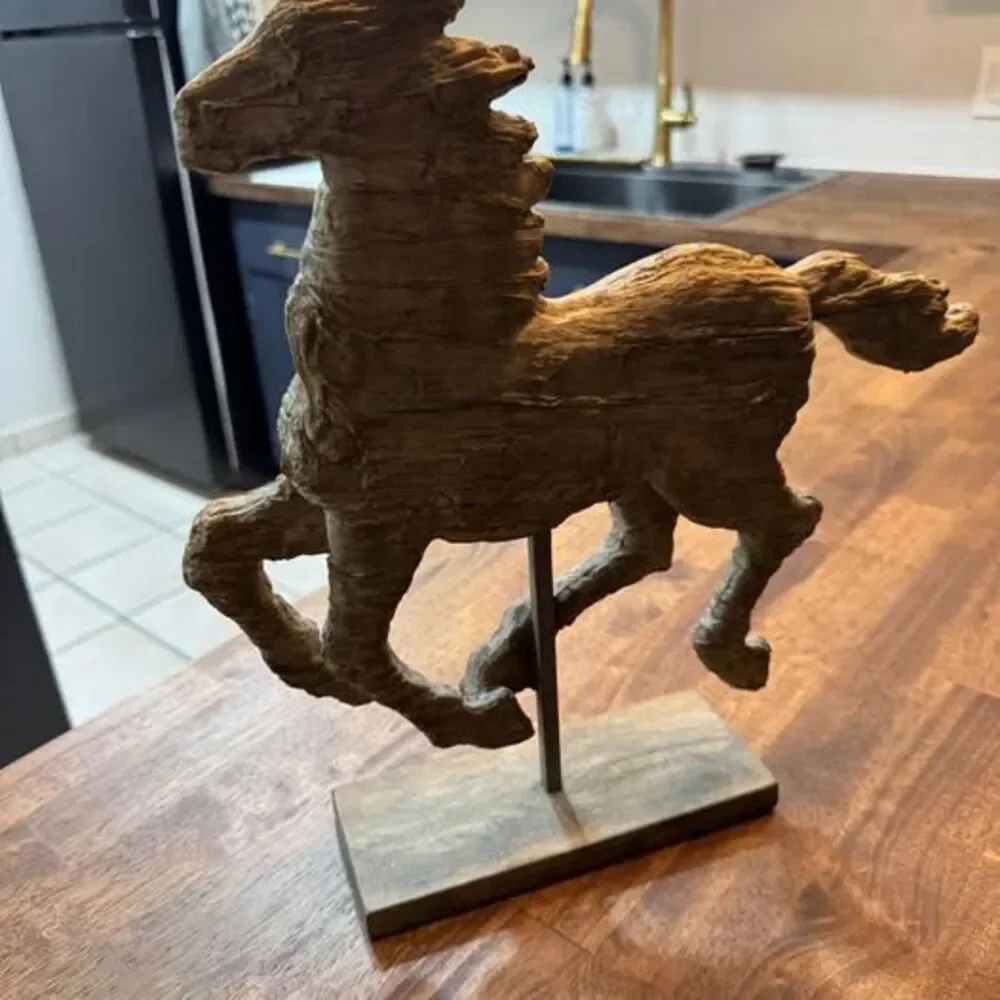 Rustic Galloping Horse Sculpture on Stand – Western Equestrian Decor